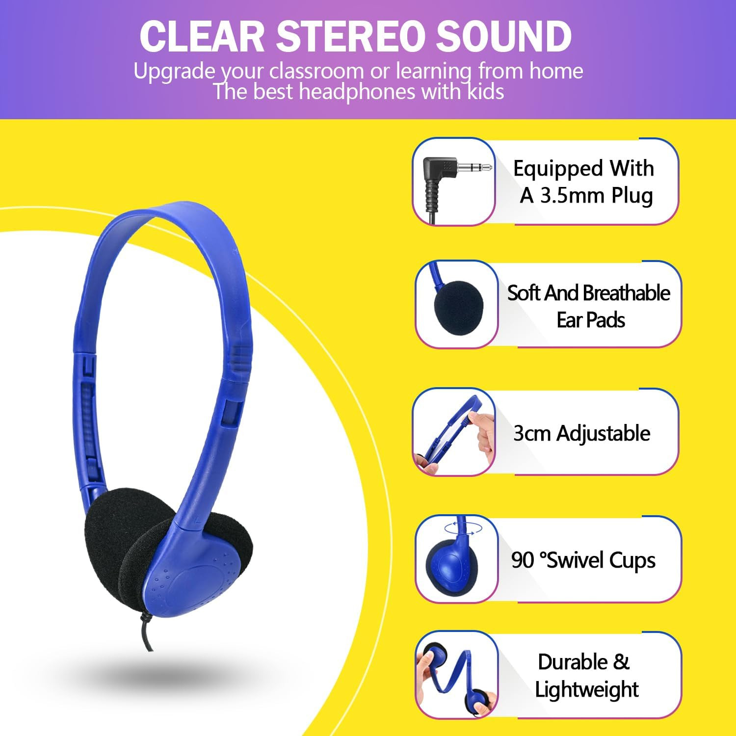 Classroom Headphones Bulk 100 Pack Class Set for School Students Kids and Adult