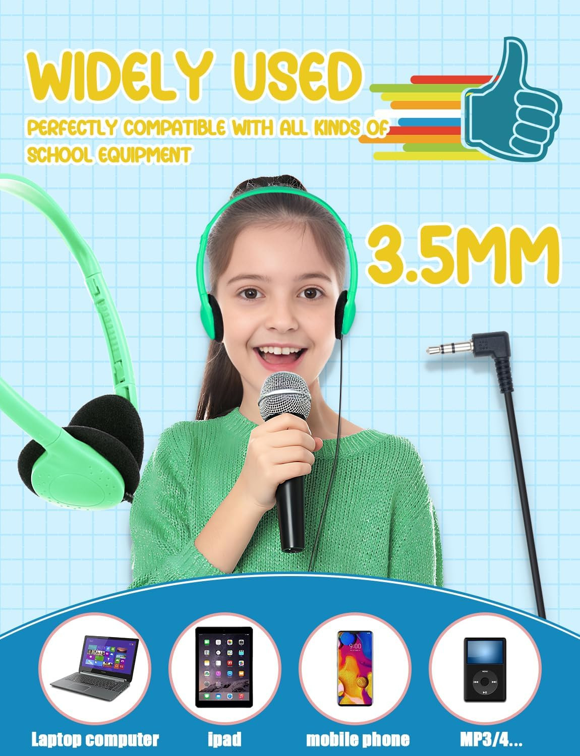 18 Pack Kids Headphones Bulk School Classroom Wired Students Teens Boy Girl Jack