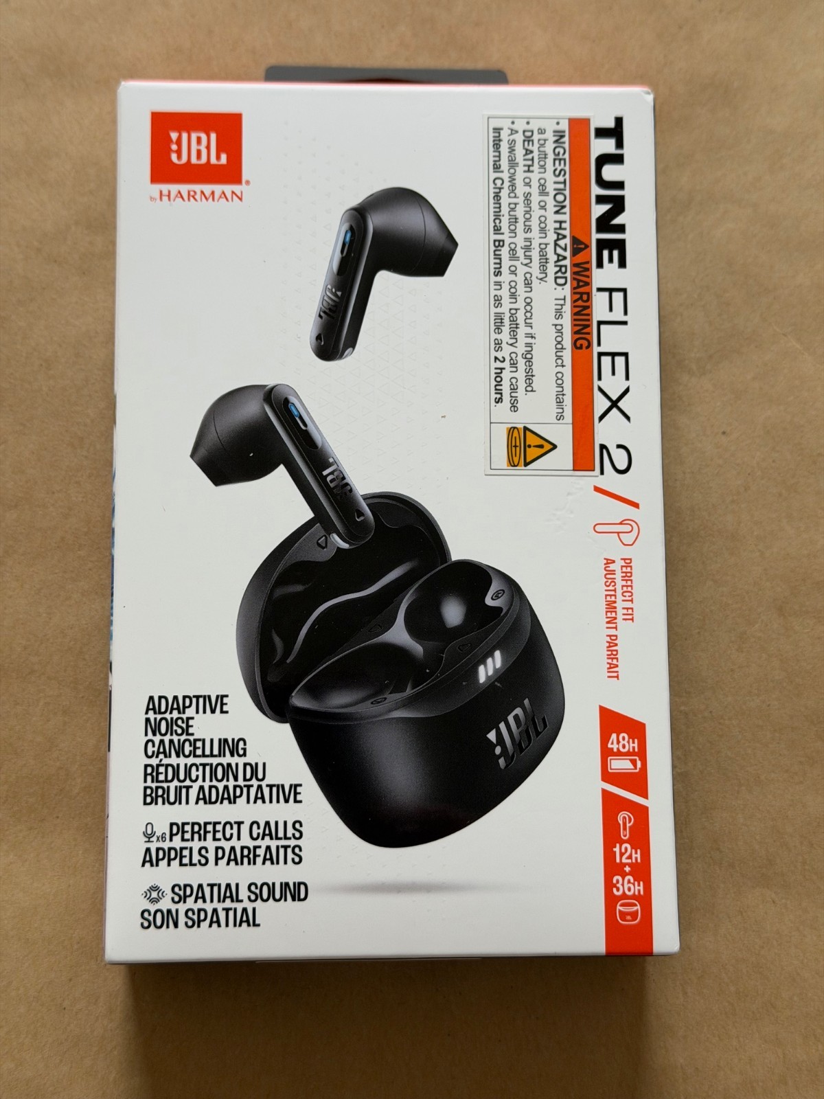 NEW JBL TUNE FLEX 2 PERFECT FIT ADAPTIVE NOISE CANCELLING WIRELESS EARBUDS BLACK