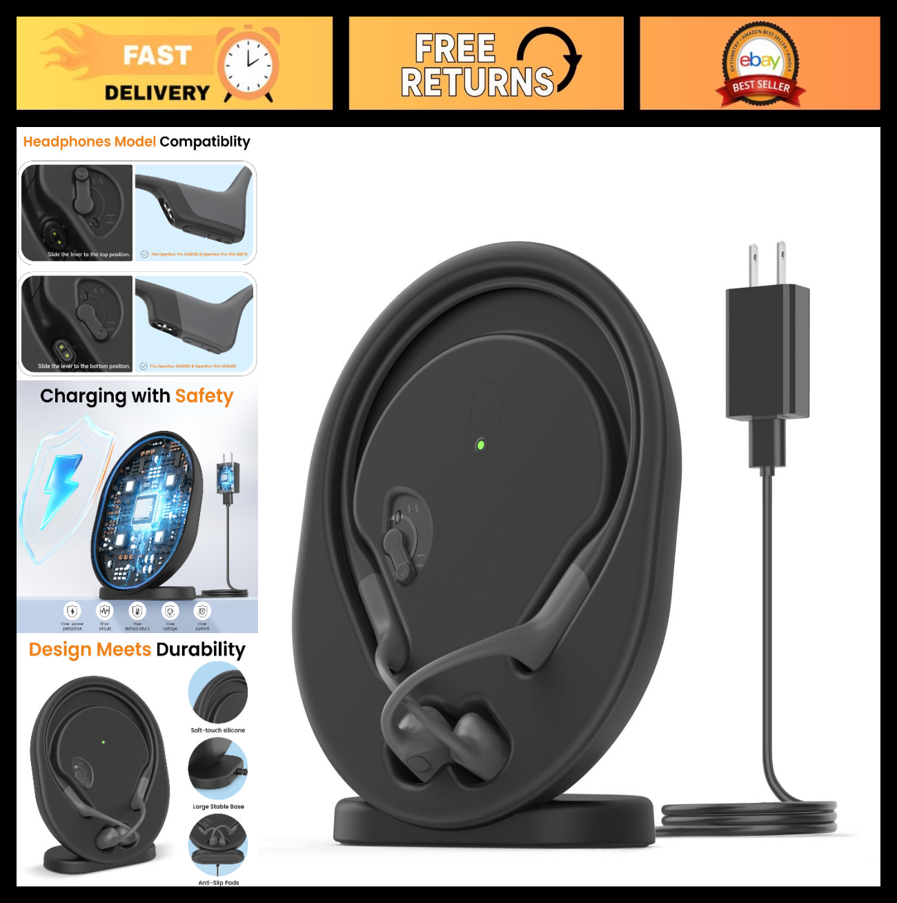 Wireless Charging Station for OpenRun Pro/Standard, 3.93ft Magnetic USB Dock, Co