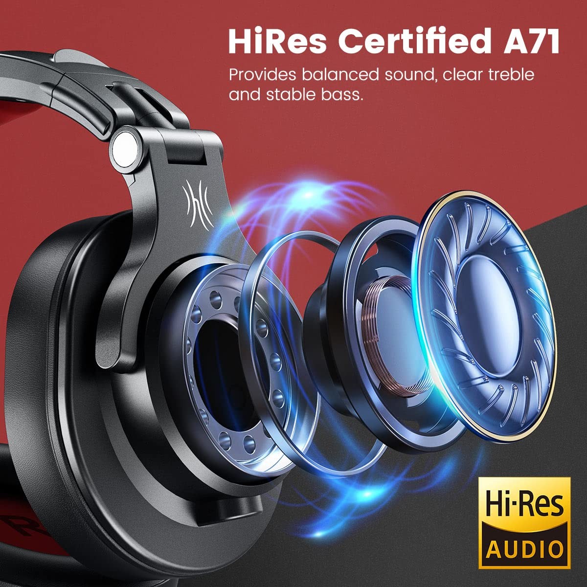 OneOdio A71 Wired Over~Ear Headphones, SharePort, 3.5/6.35mm, Red