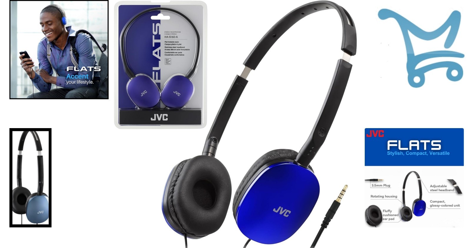 Wired On-Ear Headphones Flat Foldable Design 30mm Driver Built-In Microphone