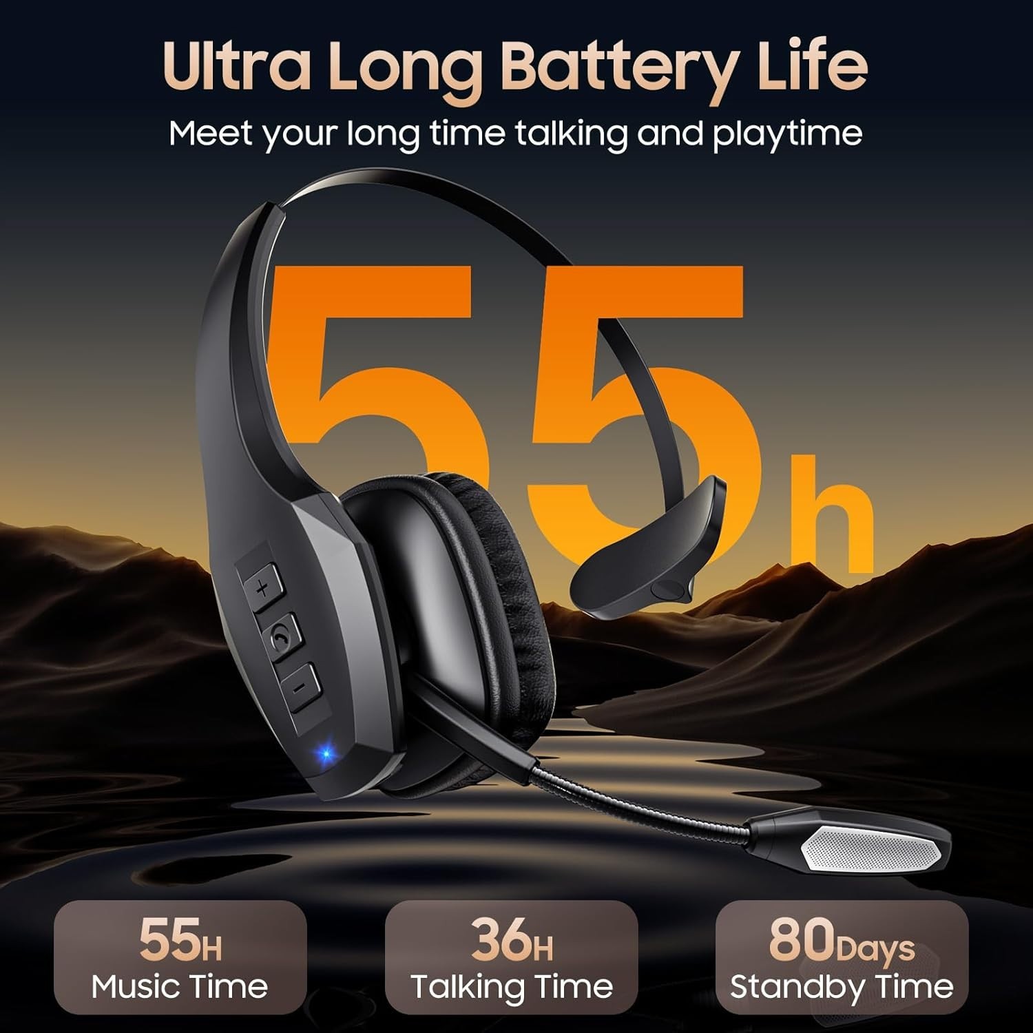 Trucker Bluetooth Headset, V5.2 Wireless Headset with Upgraded Black