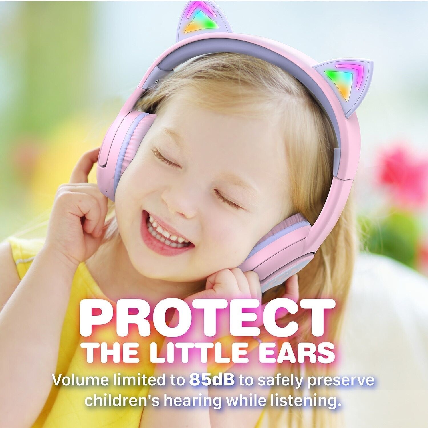 FosPower Kids Headphones Bluetooth Wireless/Wired Headphones with LED Cat Ears