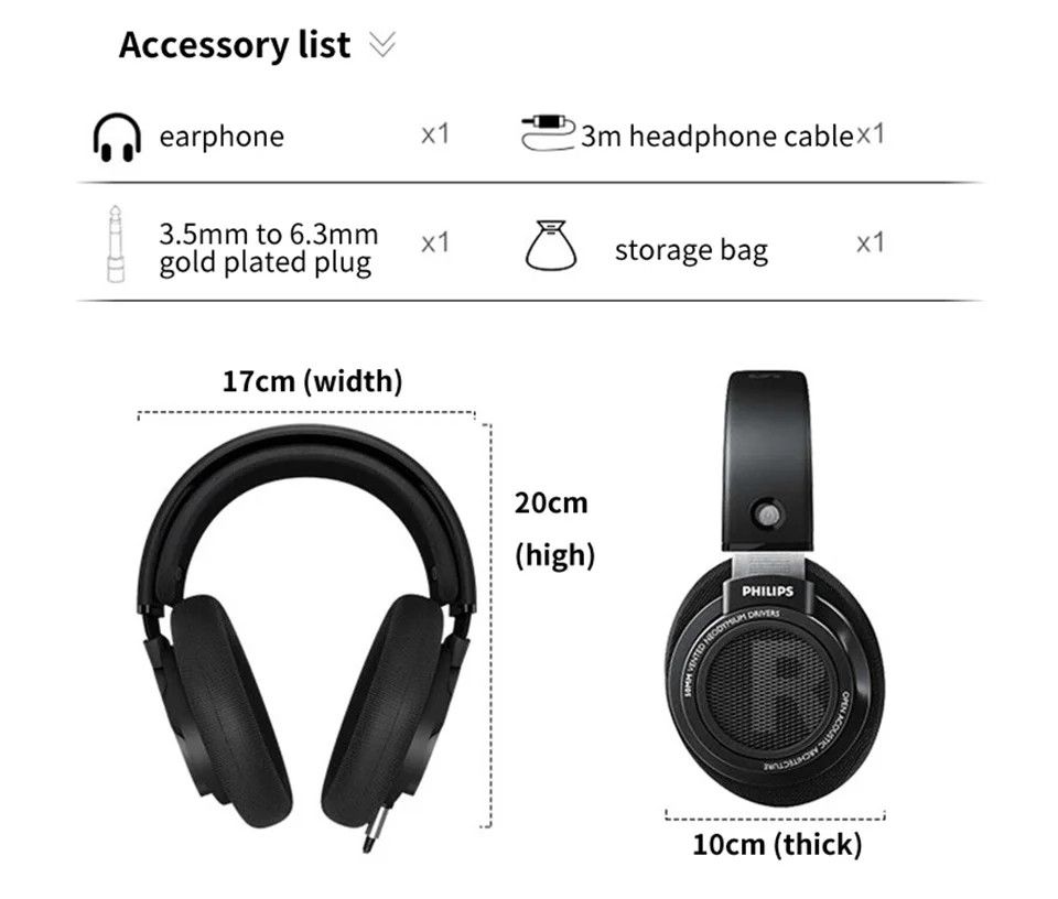 Philips Original SHP9500 Wired Headphones HiFi Stereo HD Microphone Call Earphone
