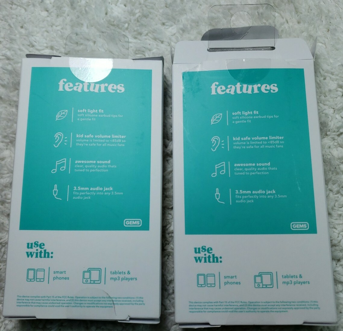 Kids Wired Earbuds by Gems.Volume Limited For Ages 6+ 3.5 mm 2 pairs of earbuds.