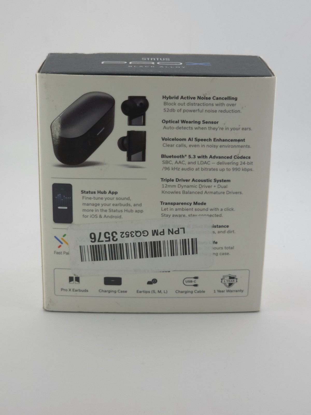 Status Pro X True Wireless In-Ear Earbuds w/ ANC Mic Charging Case Black