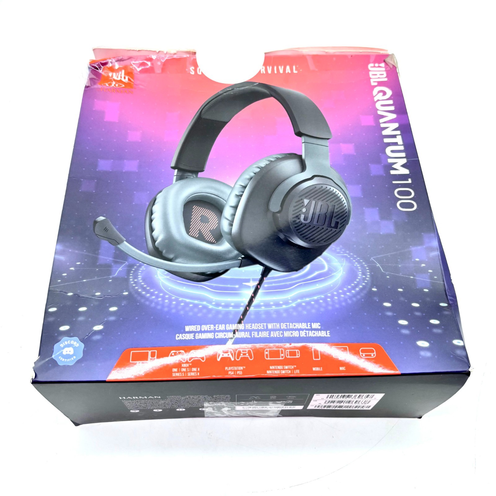 JBL By Harman Quantum 100 Wired Over-Ear Gaming Headphones: JBLQUANTUM100BLKAM