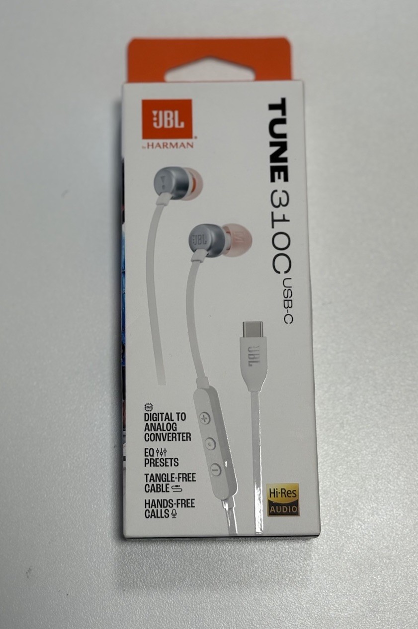JBL Tune 310C USB-C Digital Stereo In-Ear Wired Headphones Mic Remote White