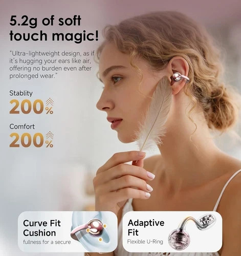 King Lucky Clip-On Earbuds Gen 3, Open-Ear Wireless Bluetooth Standard, Pink