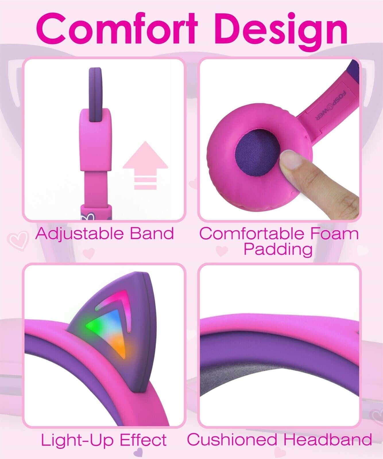 Kids Wired Cat Ears Headphone Headsets Girl Earphone On Ear Pink Volume Control