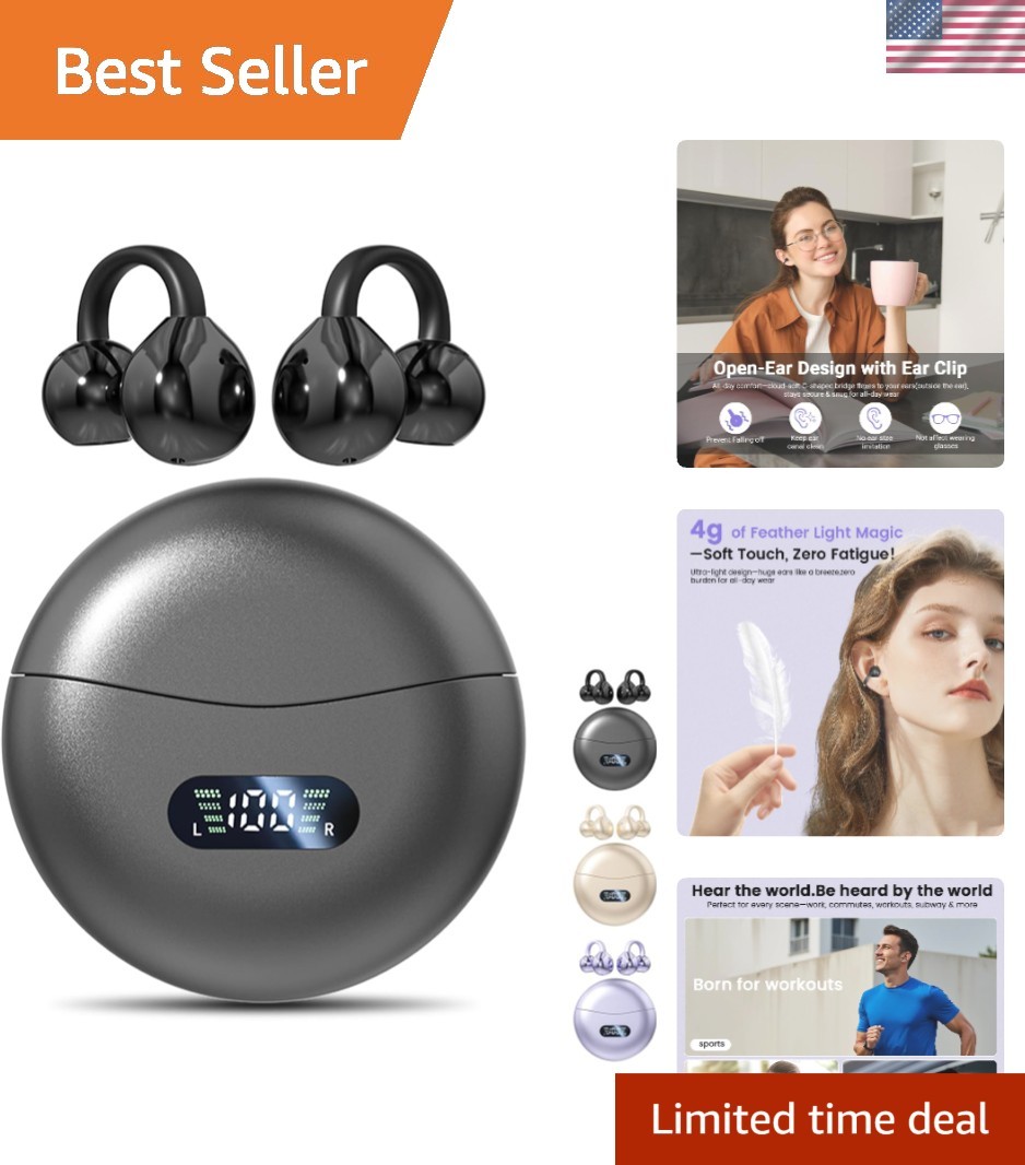 Clip on Earbuds,Open Ear Earbuds Wireless Bluetooth 5.4, Lightweight Open Ear…