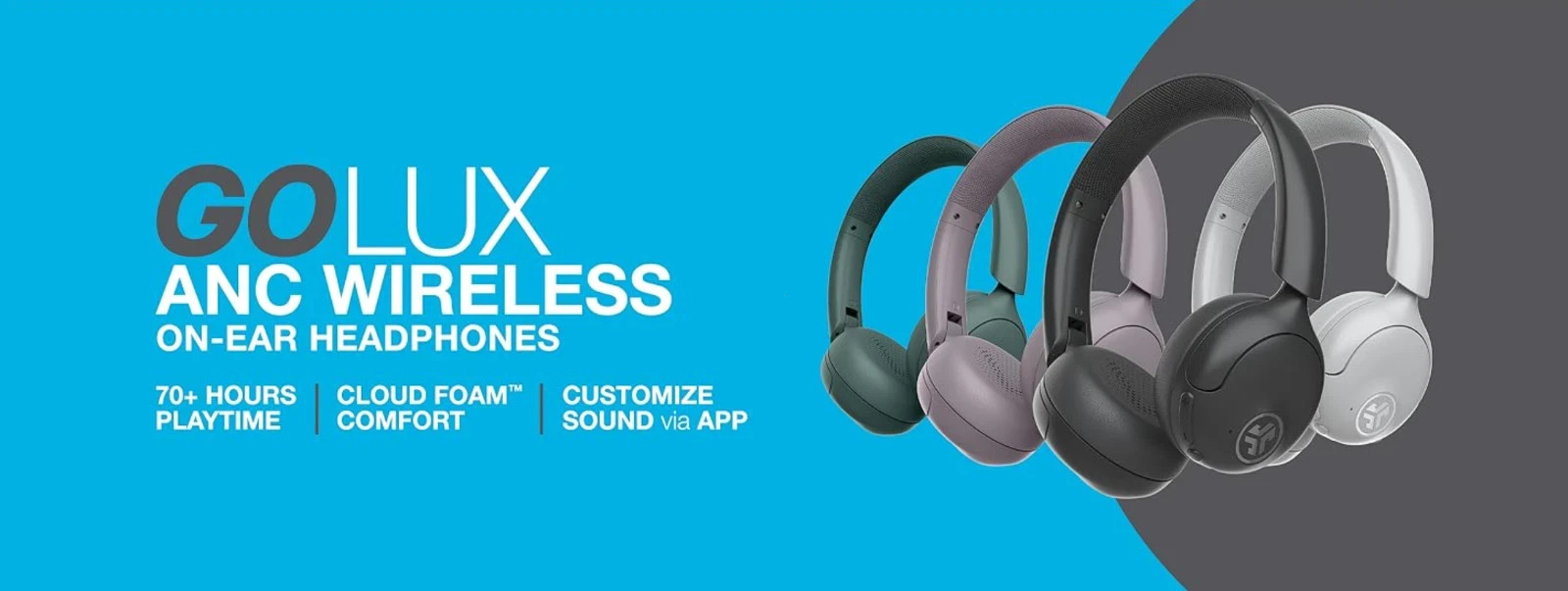 JLab Go Lux ANC Wireless Headphones Hybrid ANC Premium On-Ear Headset Sage