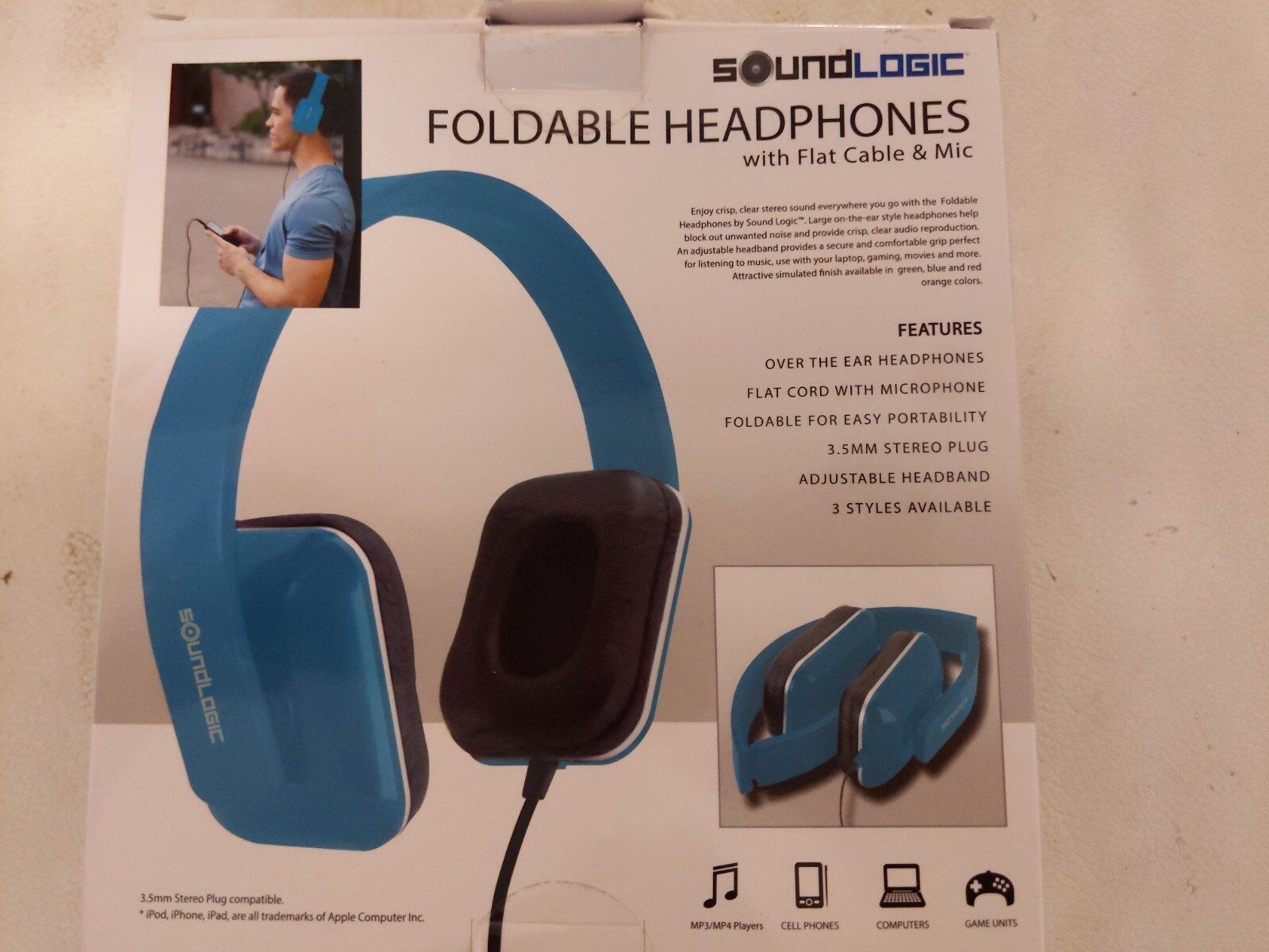 SoundLogic Headphones TEAL with Flat Cable and Mic Works on all Generations