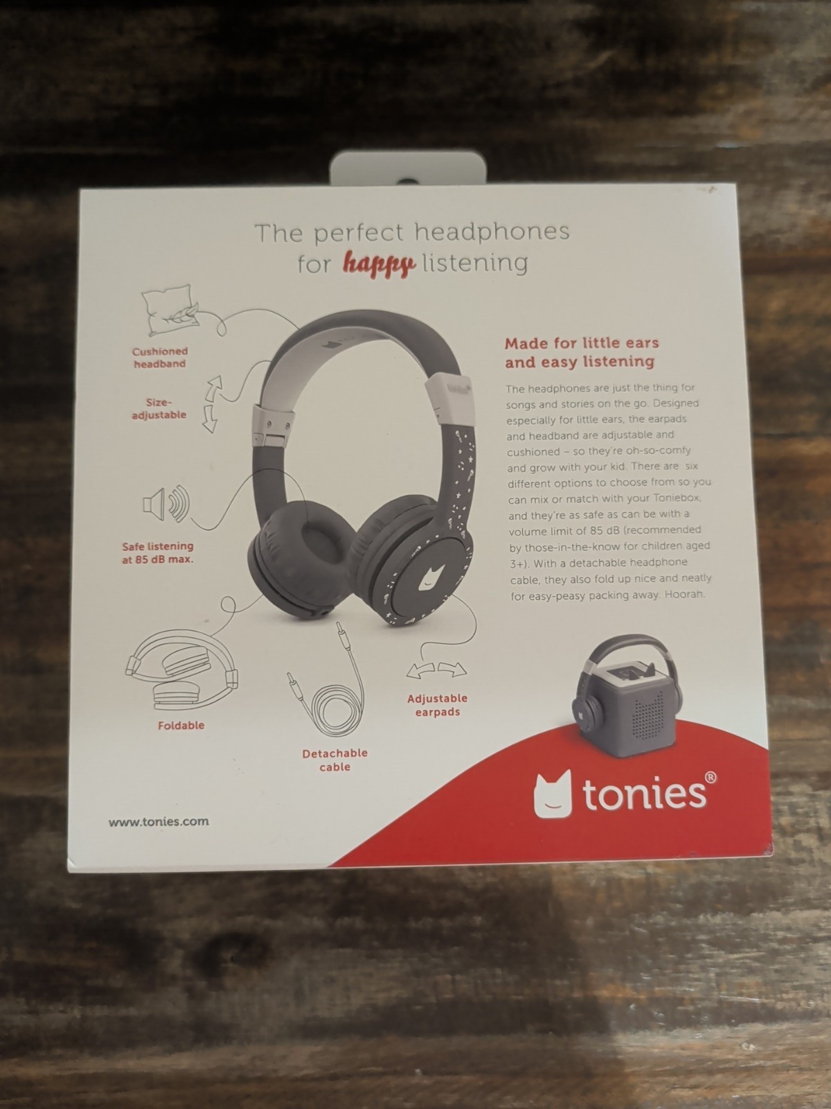 Tonies Aux Cord Headphones On-Ear Foldable Audio 85dB Gray Wired 3.5mm Toniebox