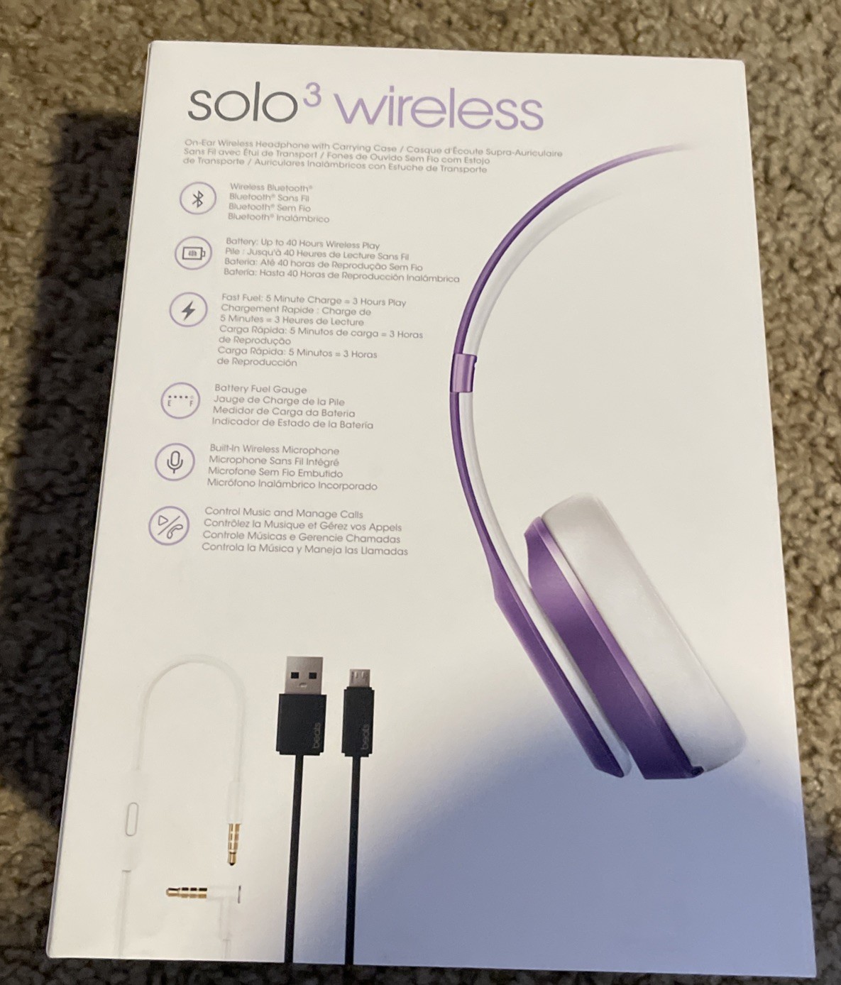 Beats EMPTY BOX ONLY Purple Ultra Violet Dr. Dre Solo 3 Wireless Music
