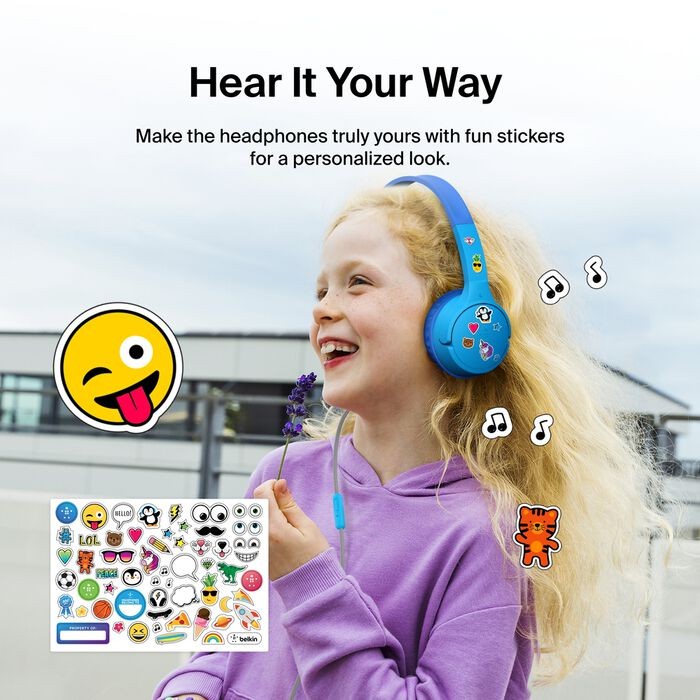 Belkin Kids Headphones Wired, Volume Limited, USB-C 3.5mm Parents Trusted – Blue