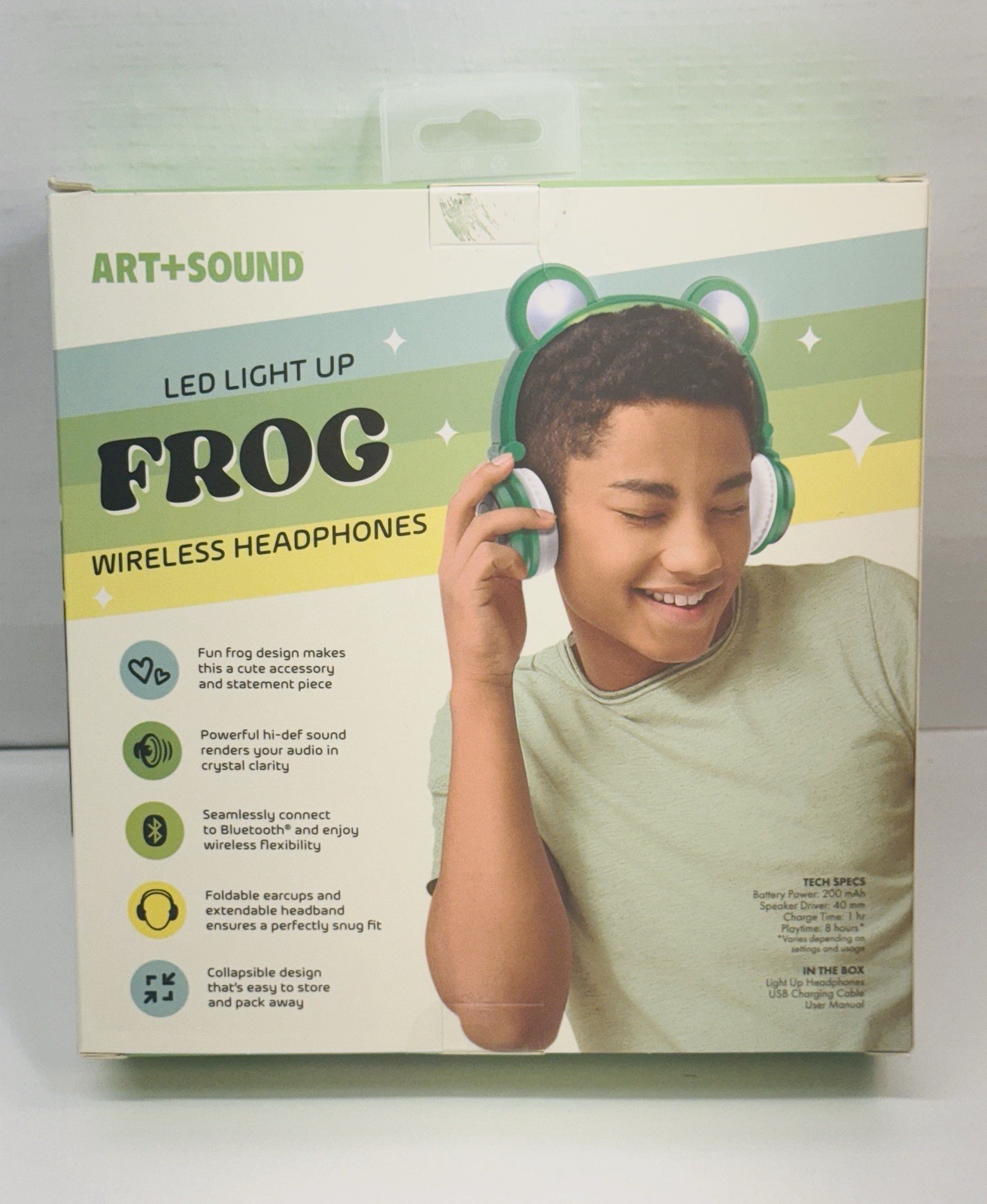 Art + Sound LED Light Up Frog Bluetooth Wireless / Wired Headphones & Microphone