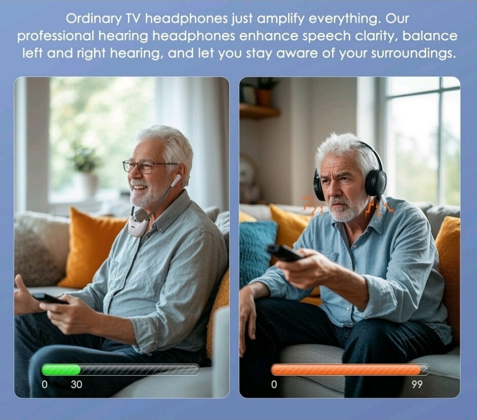SIMOLIO Wireless TV Headphones with 2.4G Digital Transmitter Charging Dock