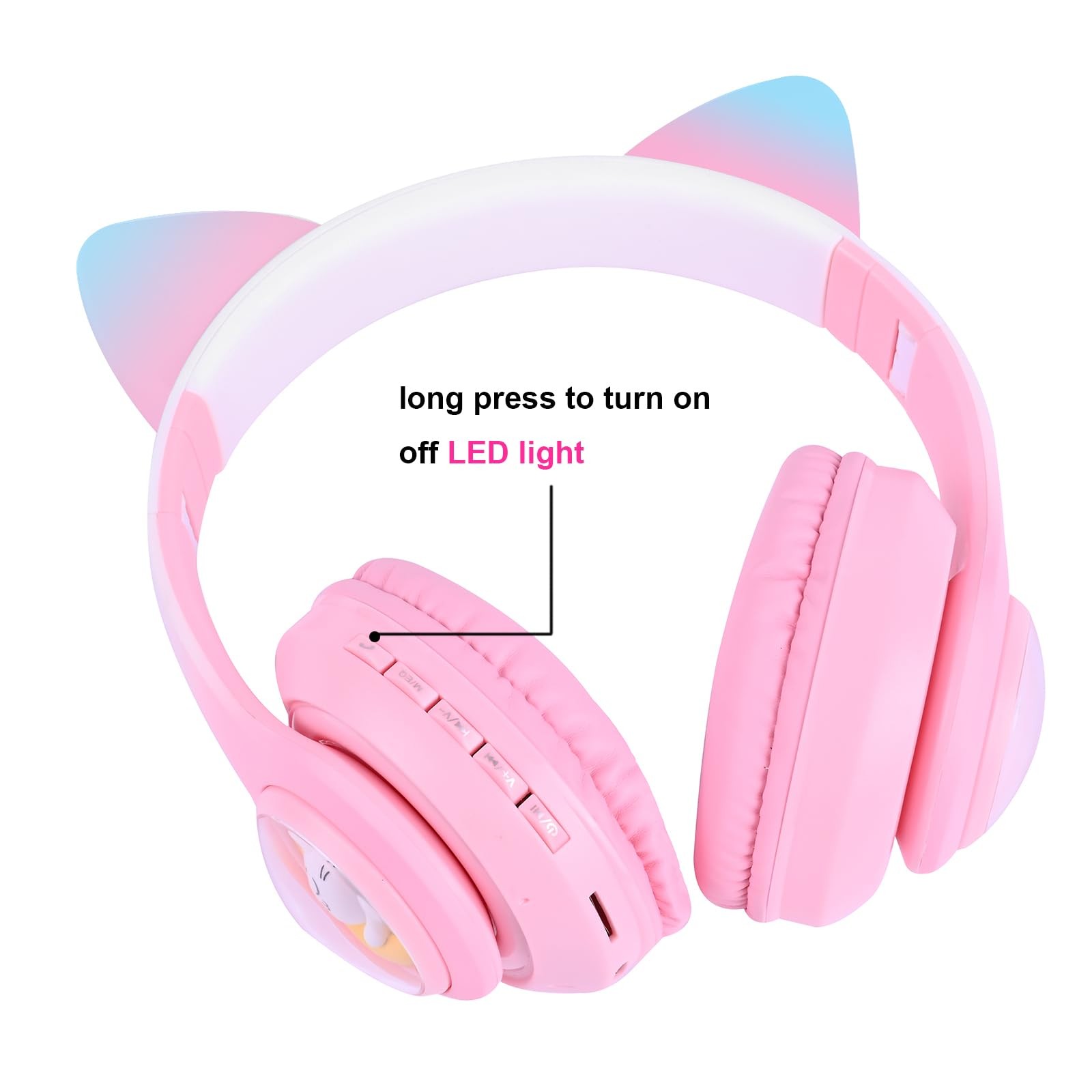 Cat Ear Kids Headphones Wireless, LED Light up Bluetooth Headphones with Micr…