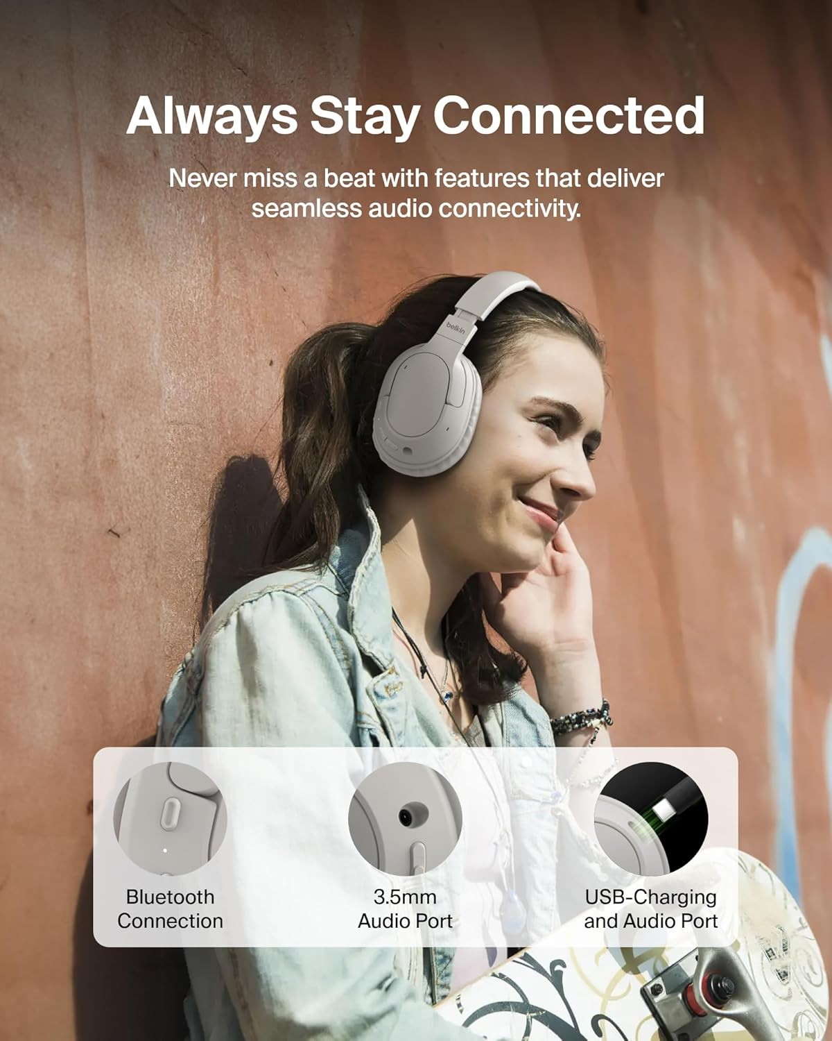 Belkin Wireless Over-Ear Headphones | iPhone Samsung Compatible | HD Sound | 60H
