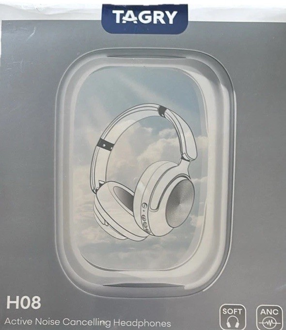 TAGRY H08 White Wireless Bluetooth Active Noise Cancelling Headphones USB-C 40mm
