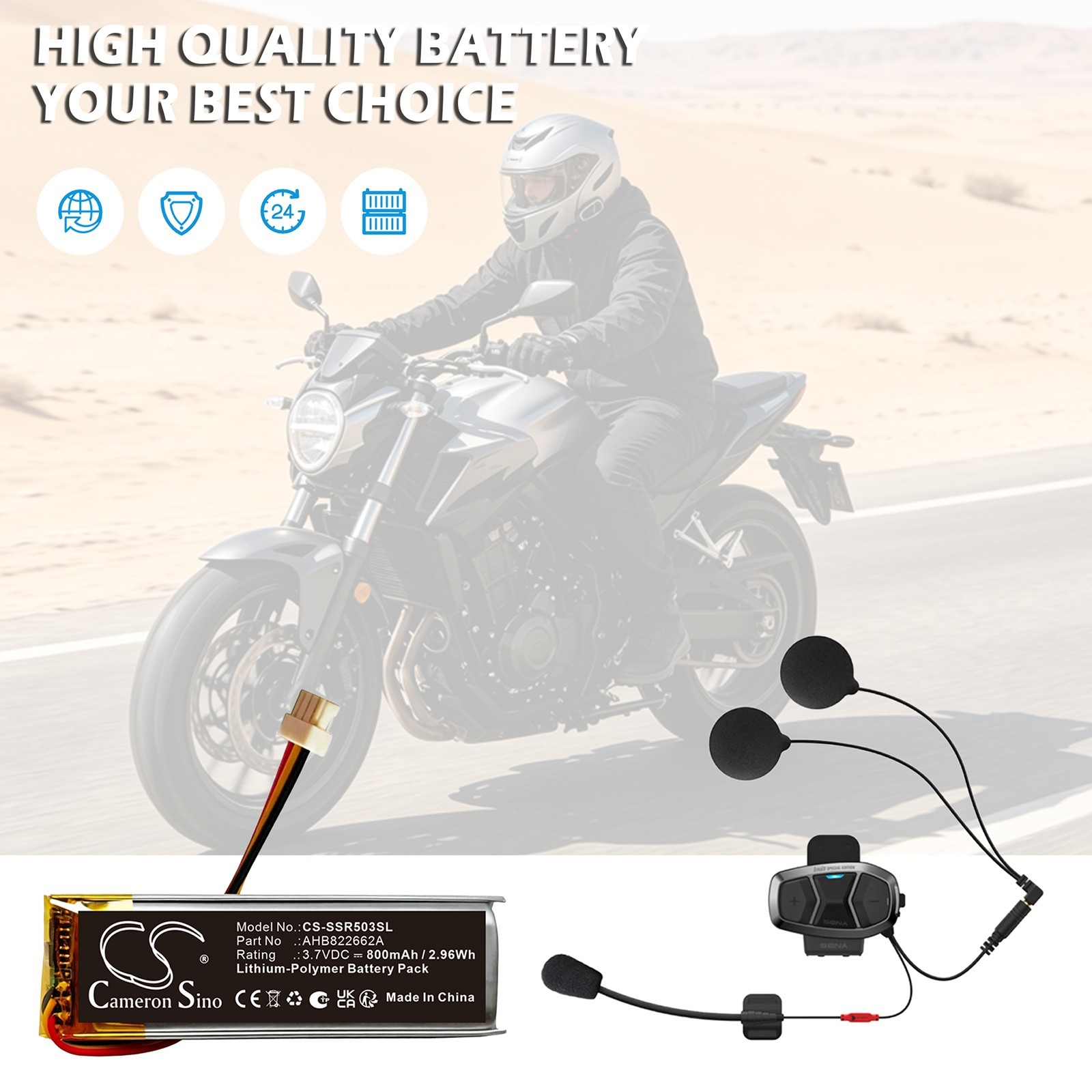BATTERIE 800mAh Type AHB822662A For Sena 50R 3-Button Spider RT1