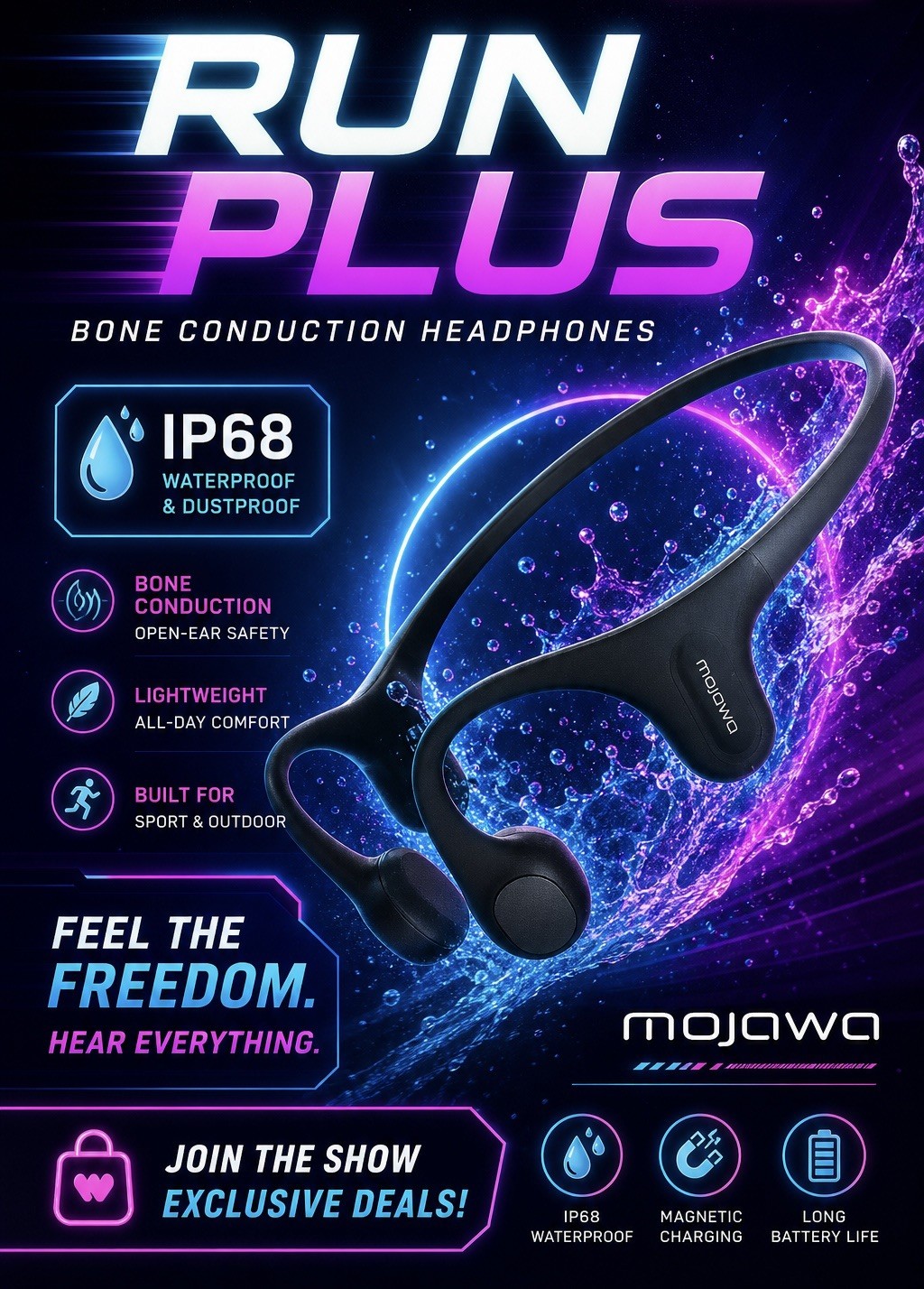 mojawa Run Plus Bone Conduction Bluetooth Earbud (In Ear) Waterproof Black