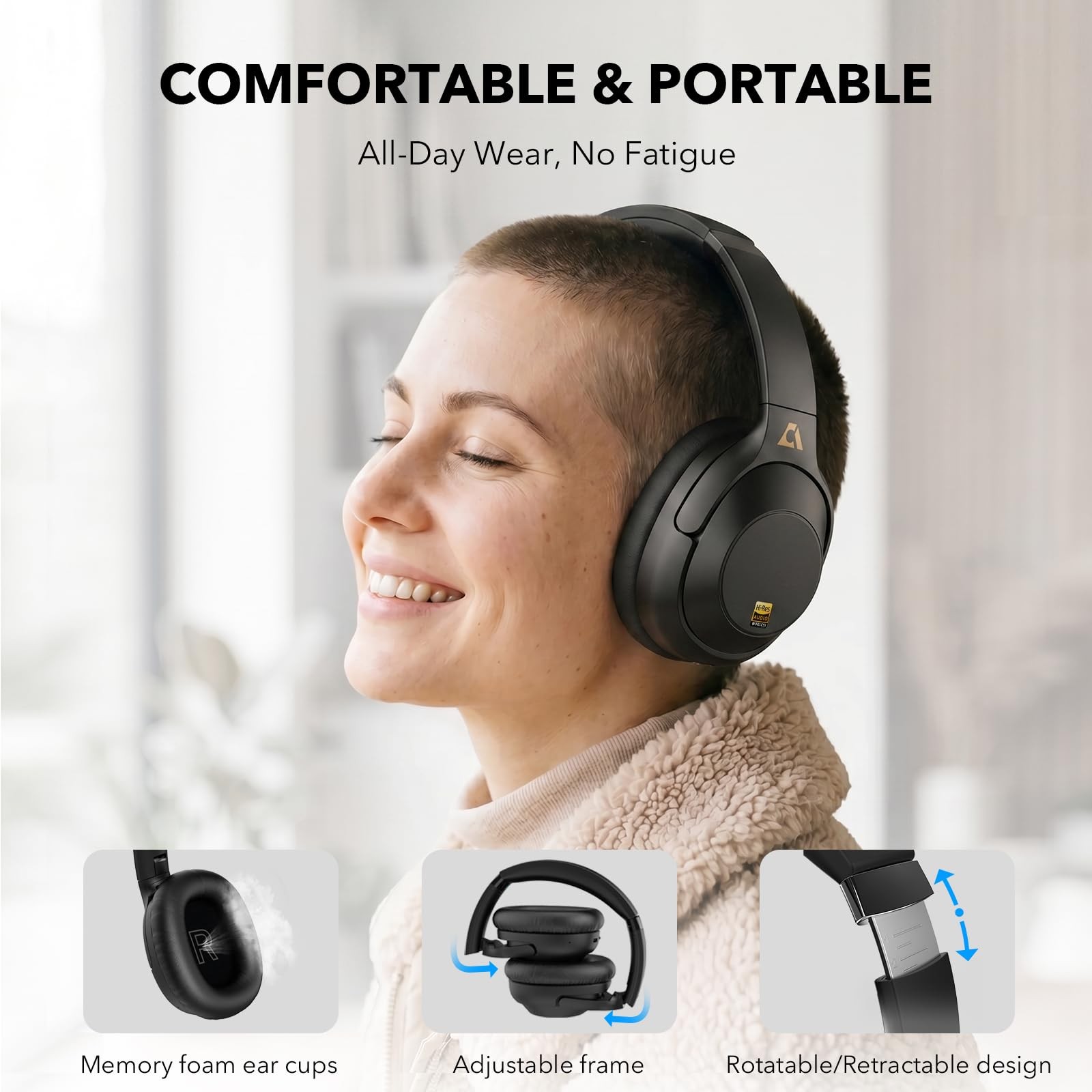 Bluetooth 6.0 Active Noise Cancelling Headphones for Airplane Travel, LDAC Hi…