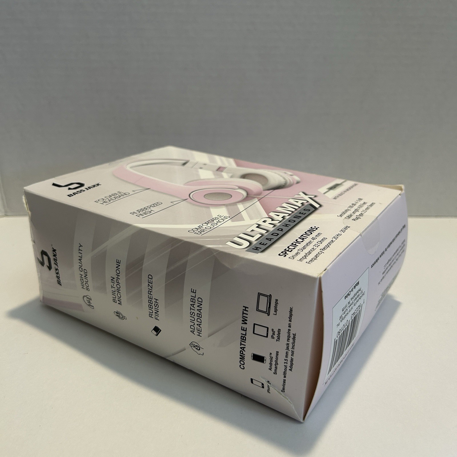 Pink Wired Headphones w Mic Bass Jaxx Ultramax Foldable 3.5mm Open Box Tested