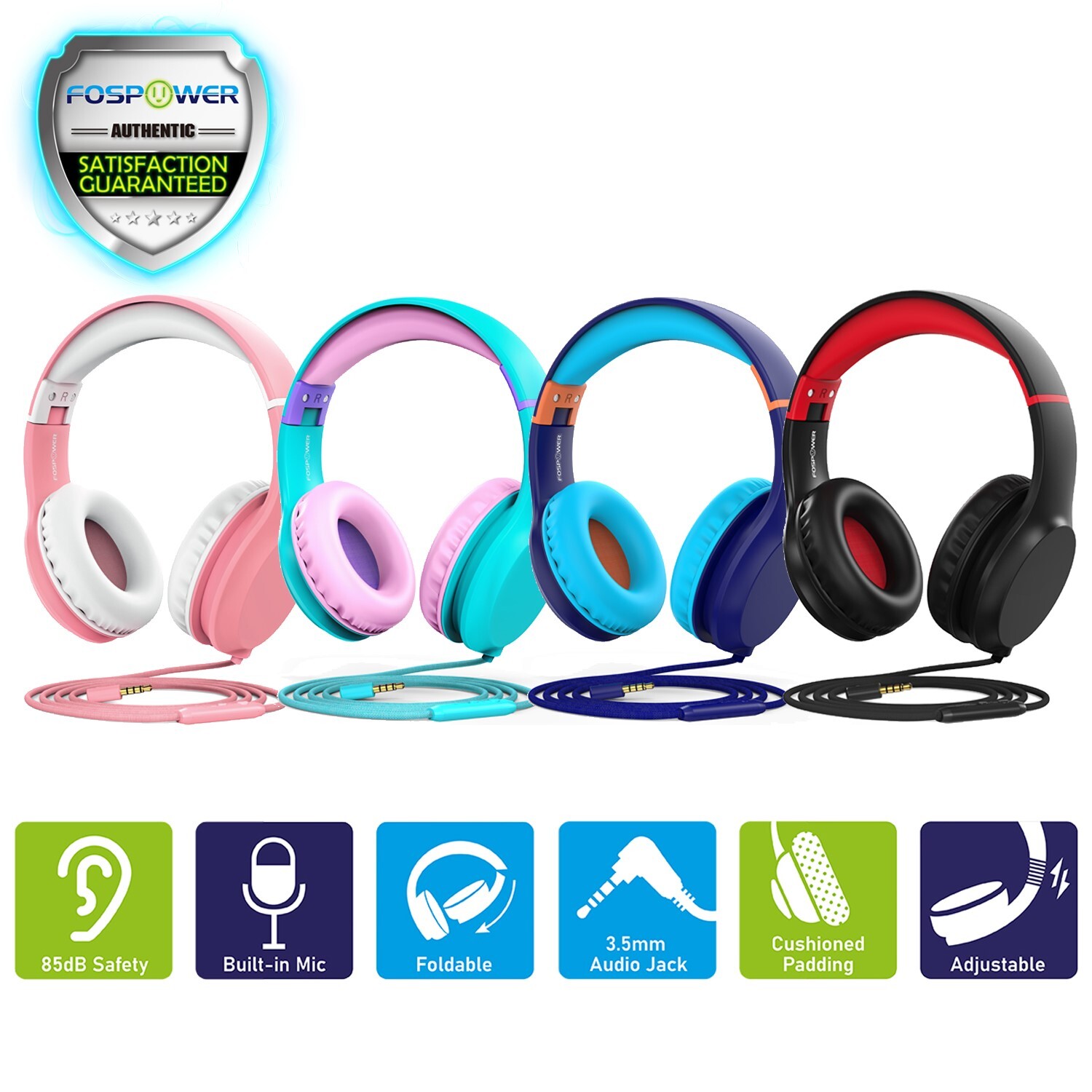 Kids Wired Earphones Over Ear Foldable Stereo Headphone With Built-In Microphone