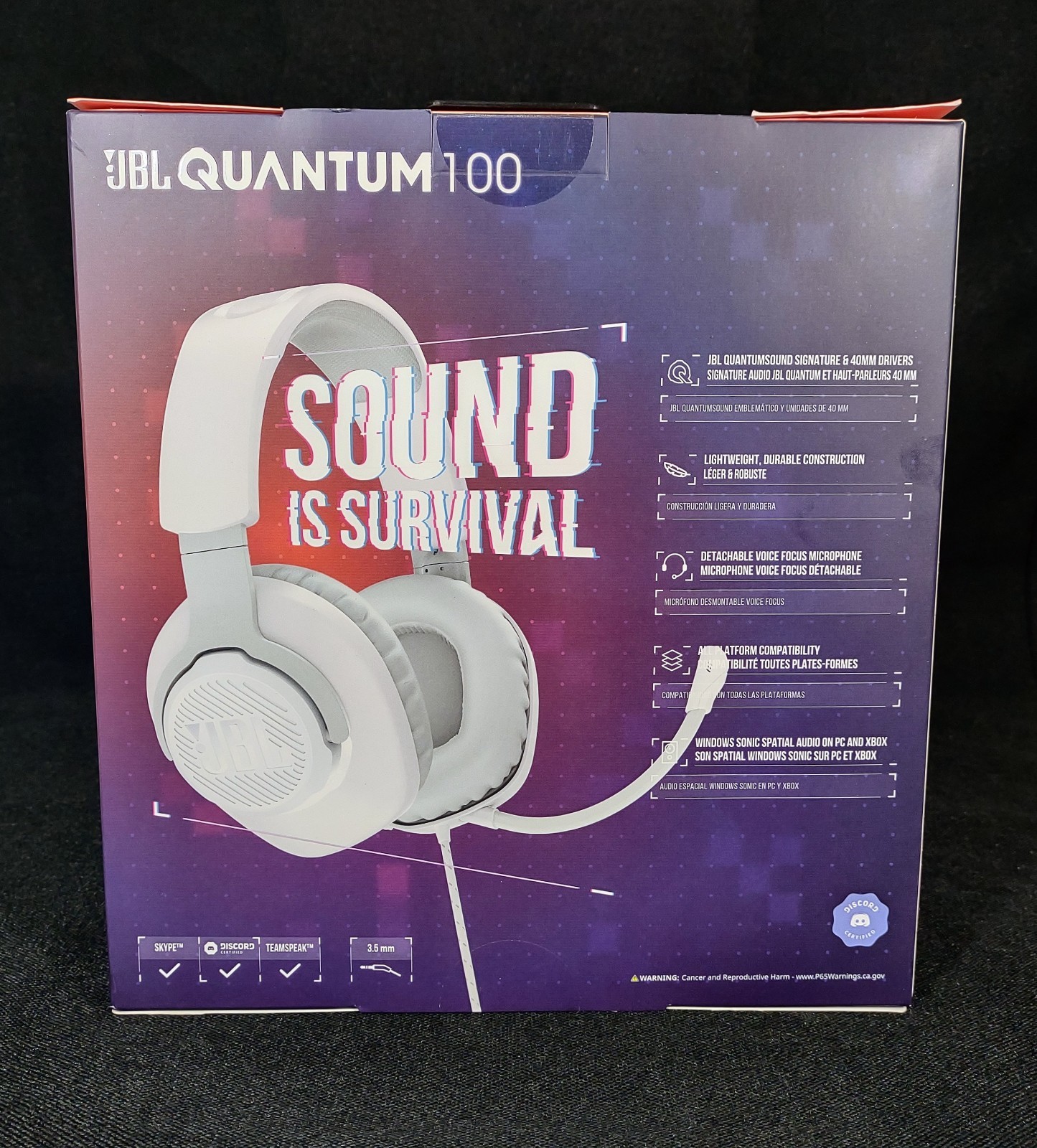 Jbl Quantum 100 Wired Over-ear Gaming Headphones With Detachable Mic White NEW!!