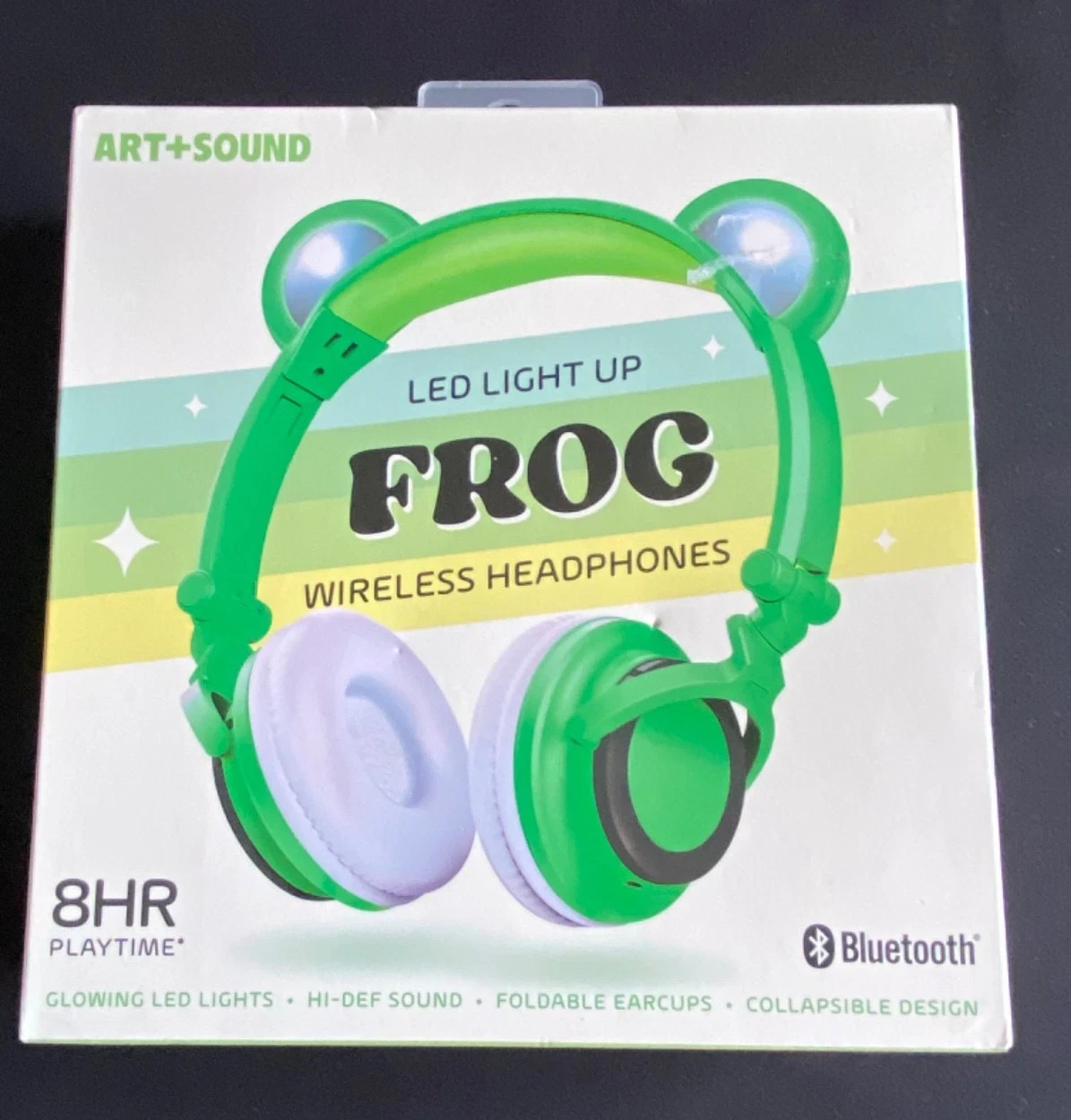 Art+Sound LED Light Up Frog Wireless Collapsible Headphones w/Microphone