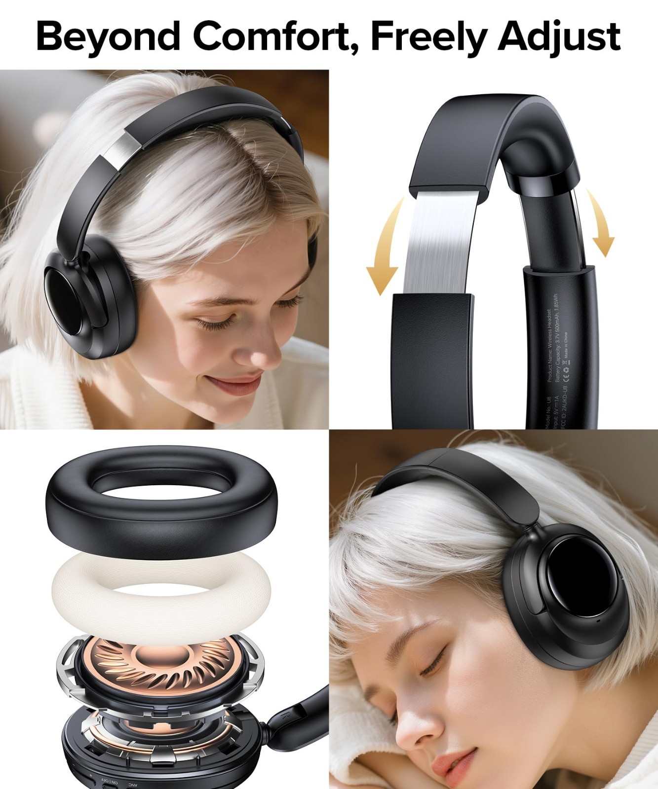 Active Noise Cancelling Bluetooth Headphones, 120H Playtime, Hi-Res Audio, 5-Mic