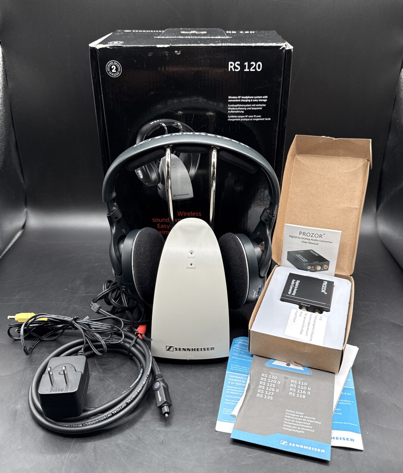 Sennheiser RS 120 Wireless Headphones – And Stand – W/ Adapters / Charger