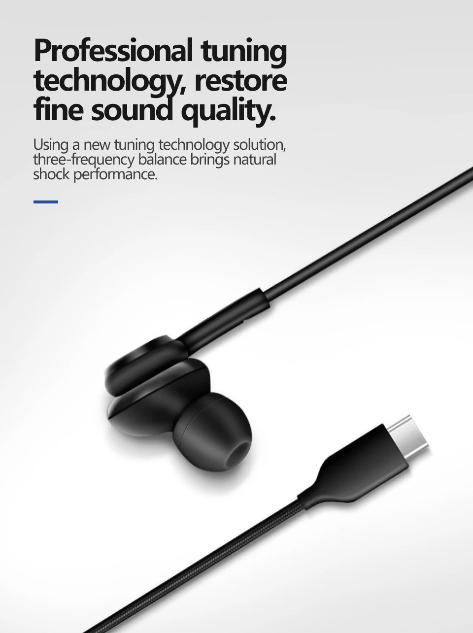 USB-C Type-C Wired Earphones In-Ear Headphones HiFi Stereo Mic For Samsung Galax