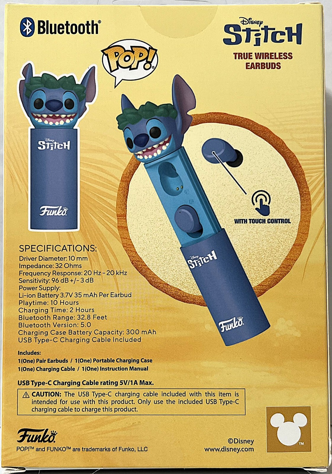 Funko Pop! Disney HULA STITCH True Wireless EarBuds Bluetooth Touch Control NIB