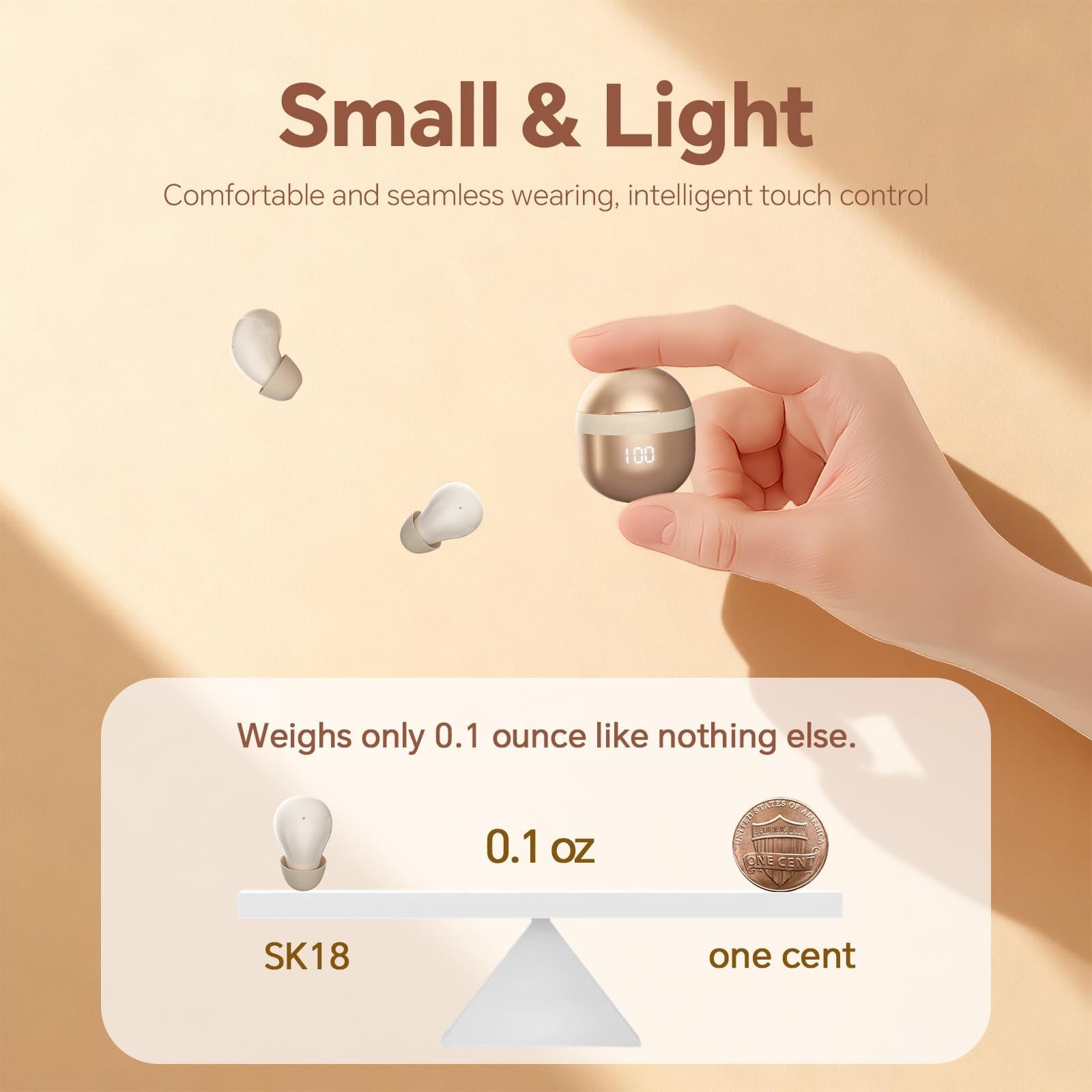 Xmenha Invisible Mini Small Earbuds Wireless Bluetooth, Skin Tone Beige
