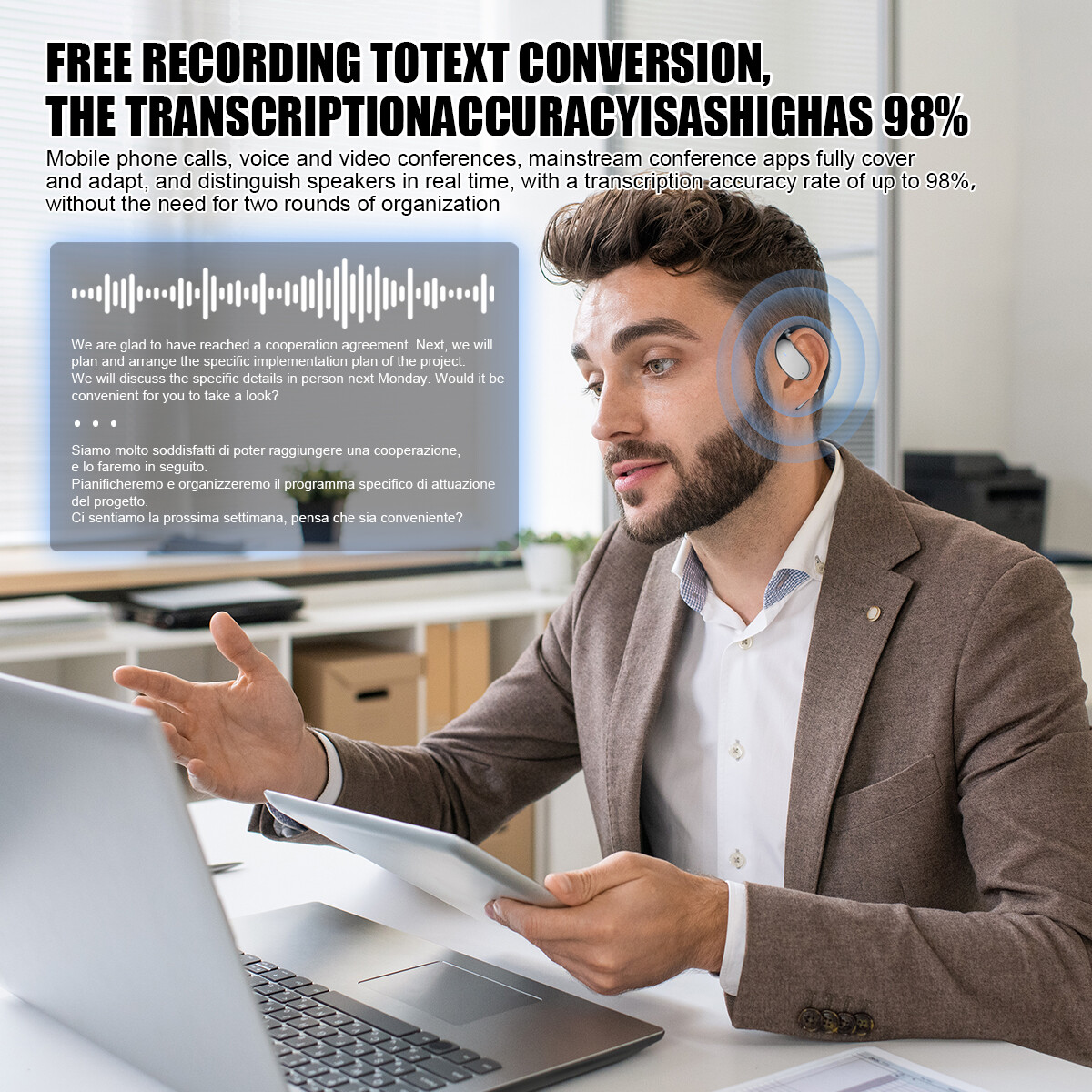3-in-1 AI Smart Voice Translation Earbuds Real Time Translator 144+ Languages