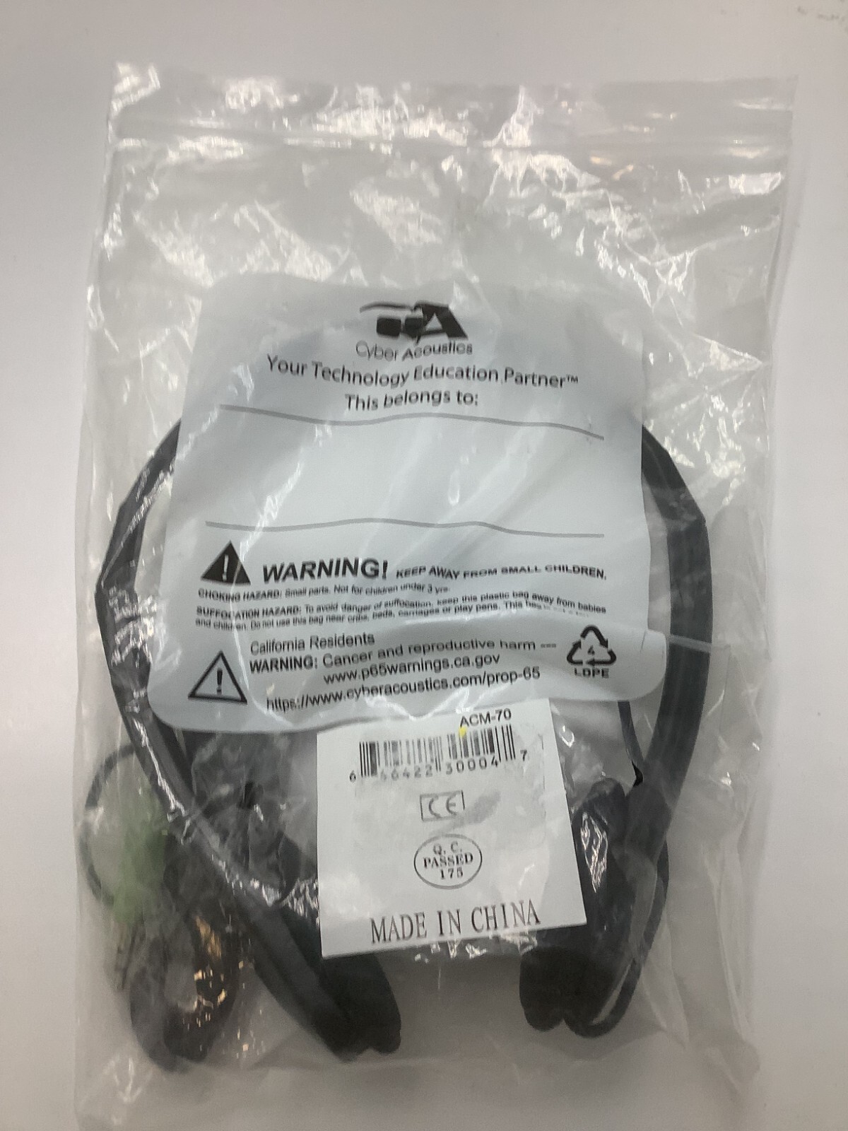 QTY 2 Cyber Acoustics Genuine ACM Stereo Headphones ACM-70 35mm Plug PC/Audio