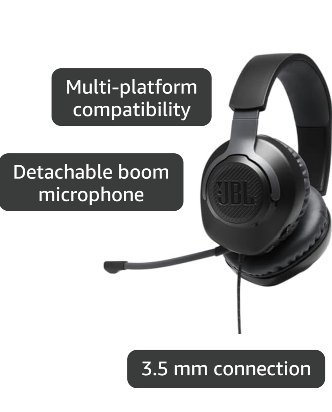 JBL Quantum 100 Wired Over-Ear Gaming Headphones – Black