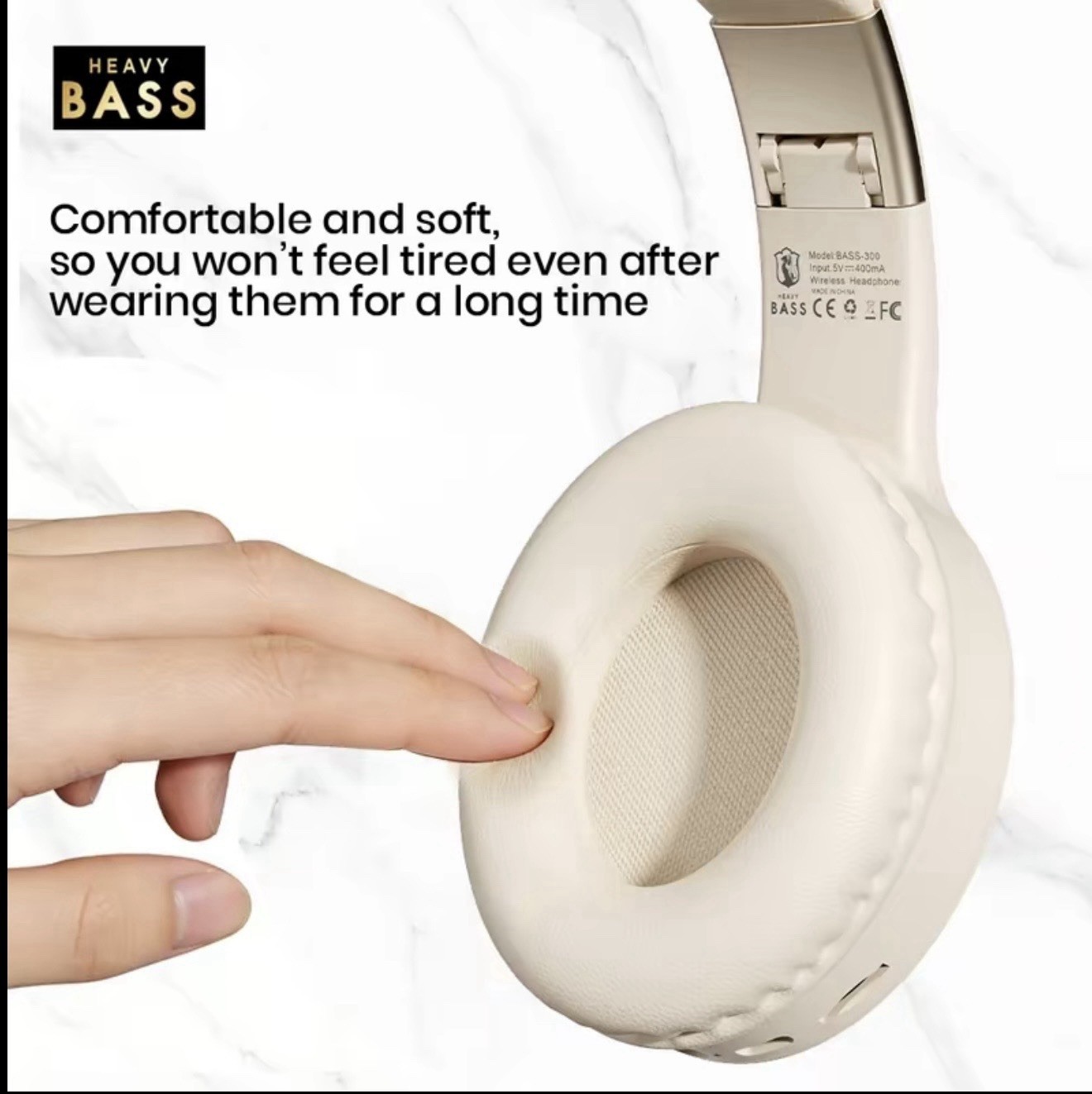 HEAVY BASS BASS-300 Bluetooth 5.4 On-Ear Headphones 40mm Hi-Res Mic White