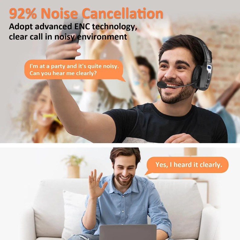 Trucker Headset Wireless Bluetooth 5.2 AI Noise Cancelling Mic For Phones PC