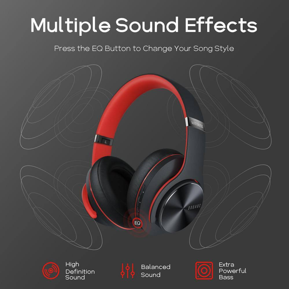 Optimized Black and Red Wireless Bluetooth Noise Canelling over the Ear Headphon