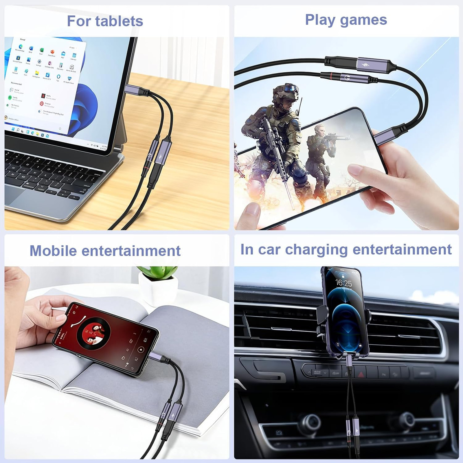 USB C to 3.5mm Headphone and Charger Adapter 2 in 1 with 60W PD Fast Charging