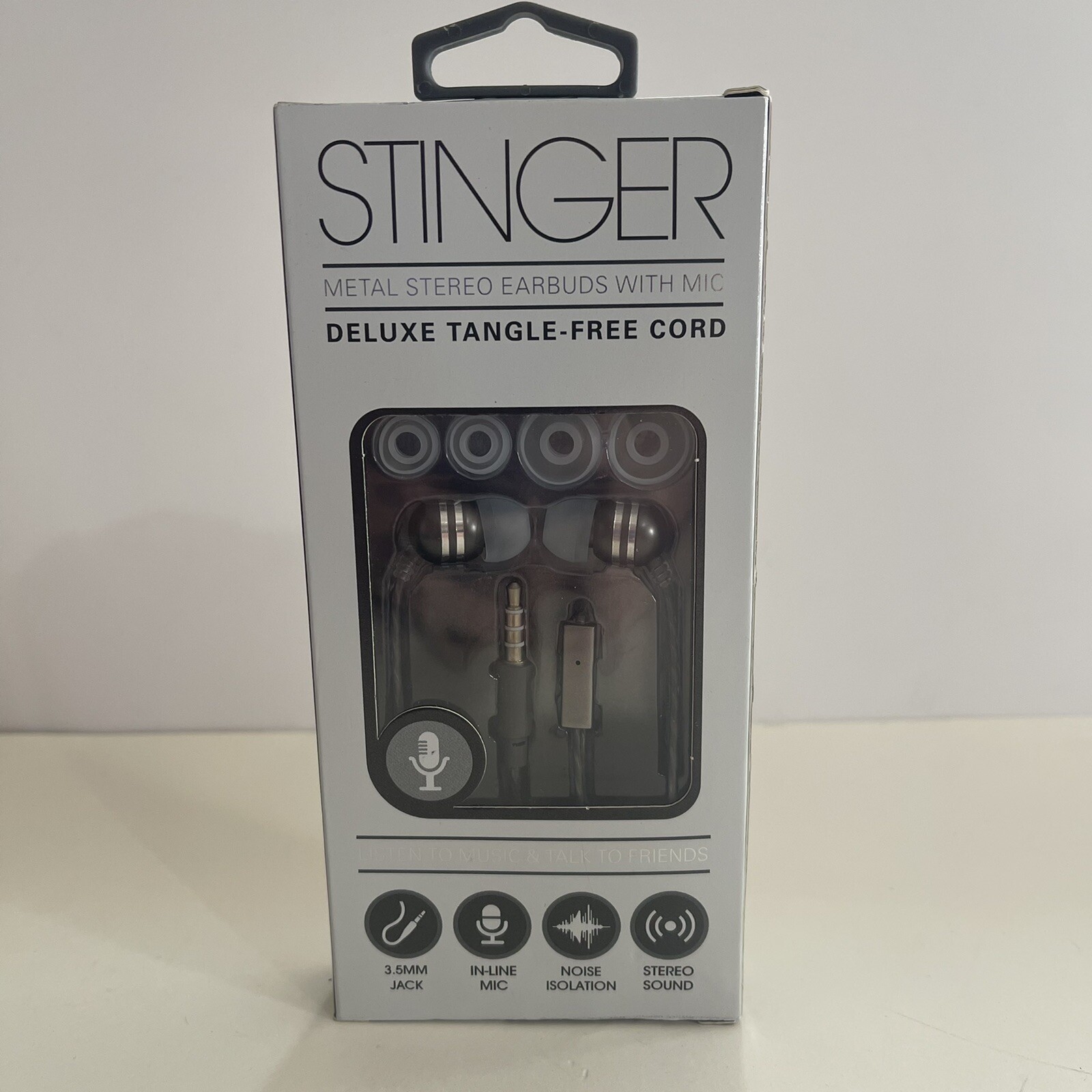 Stinger tangle free ear buds metal gray with mic new e14