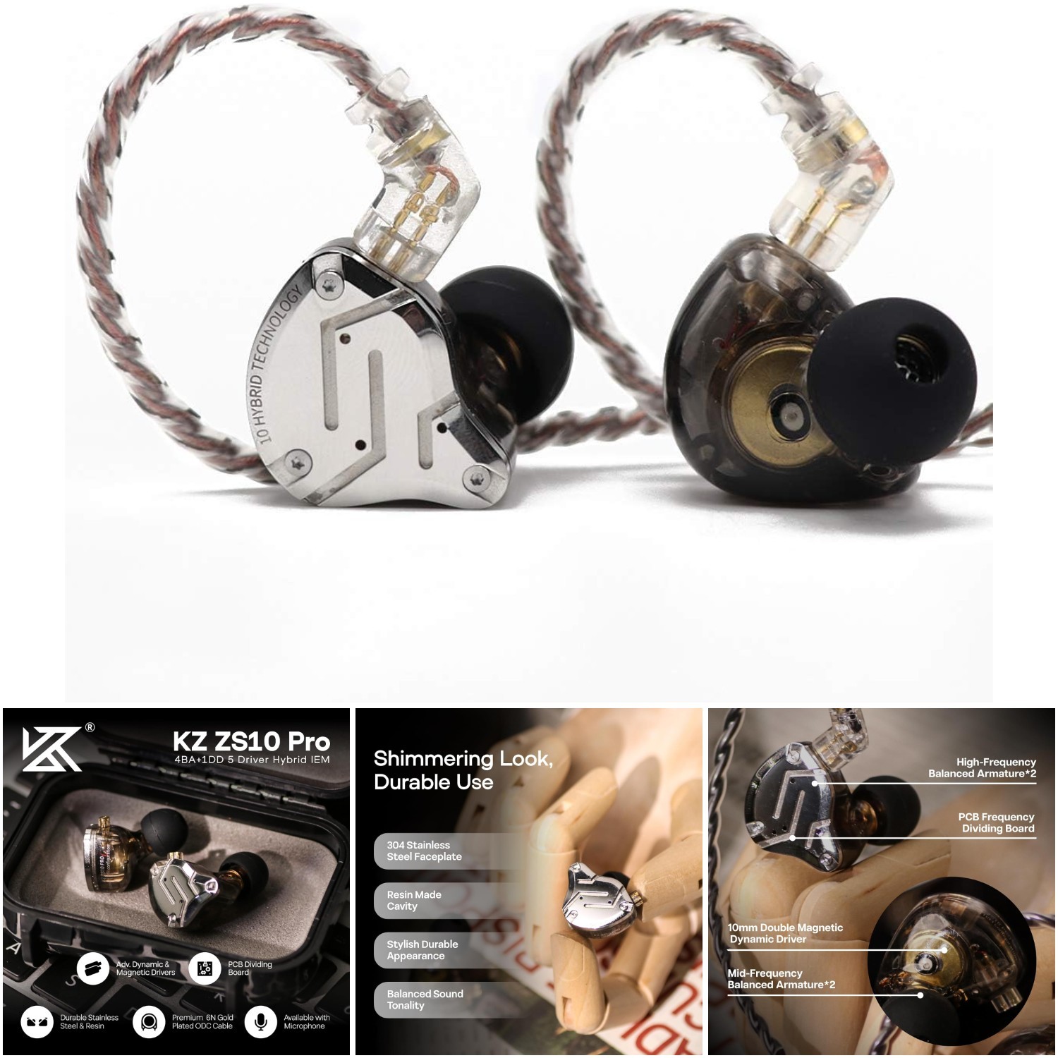 4BA+1DD 5 Driver In Ear Monitor HiFi Wired Earbuds Gaming Hybrid IEM Black
