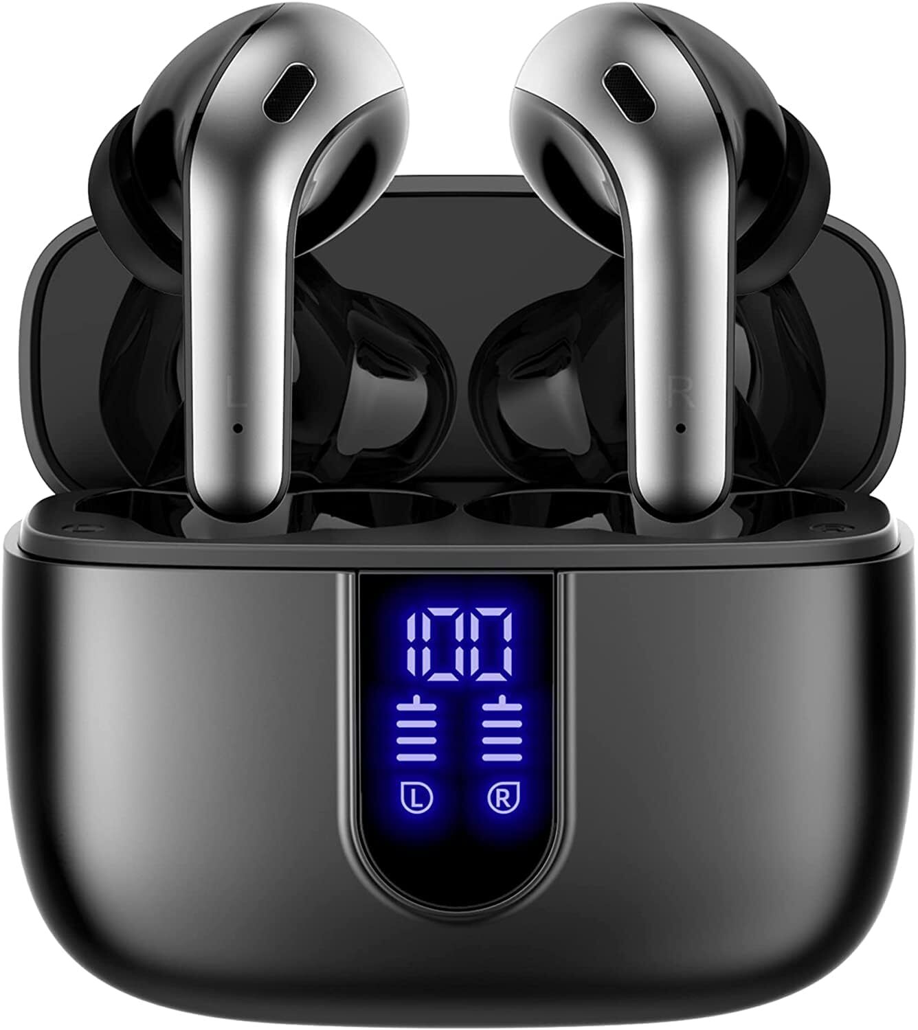 Bluetooth Earbuds – 60H Playback LED Display Earphones w/ Wireless Charging Case