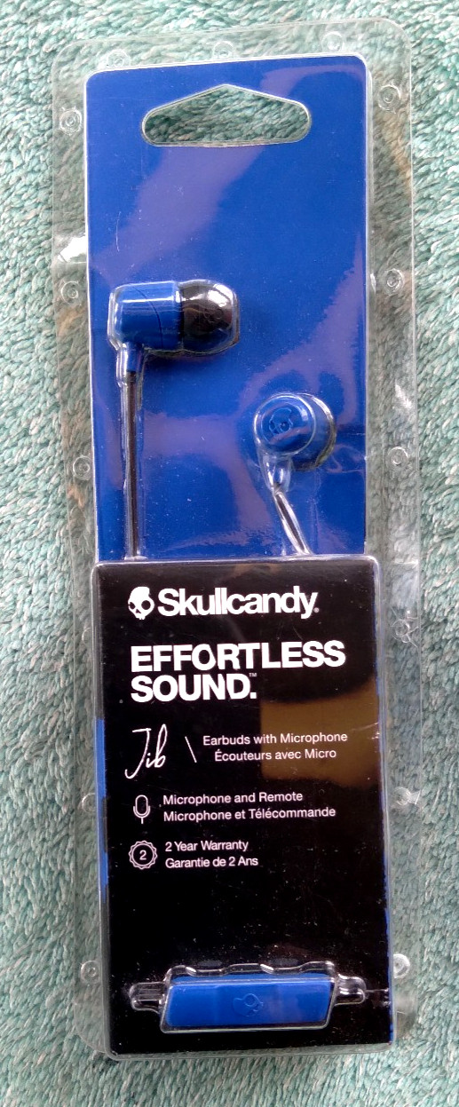 NEW SKULLCANDY EFFORTLESS SOUND JIB WIRED EARPHONES BLUE/BLACK S2DUYK-M712