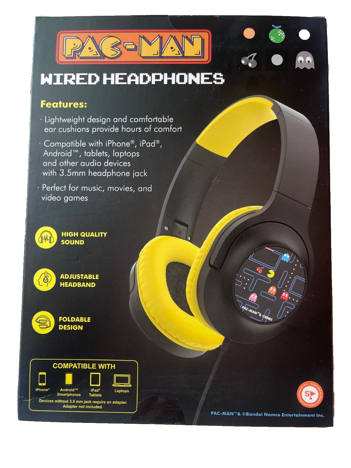 pac man wired headphones New in box Yellow Black Tablets Laptops